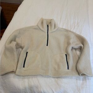 J. Crew Cream Sherpa Jacket with Navy Trim